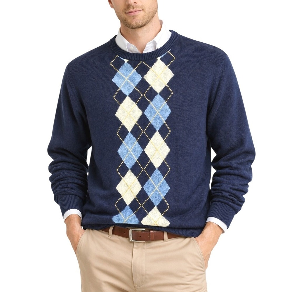 Vintage Jantzen‎ Mens Sweater L Blue Crewneck Pullover Preppy Academia Argyle
